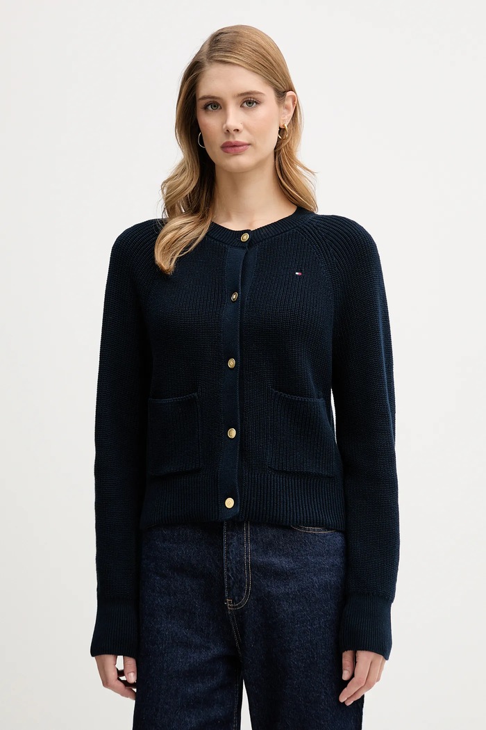 Памучна жилетка Tommy Hilfiger памук тъмносин WW0WW48795