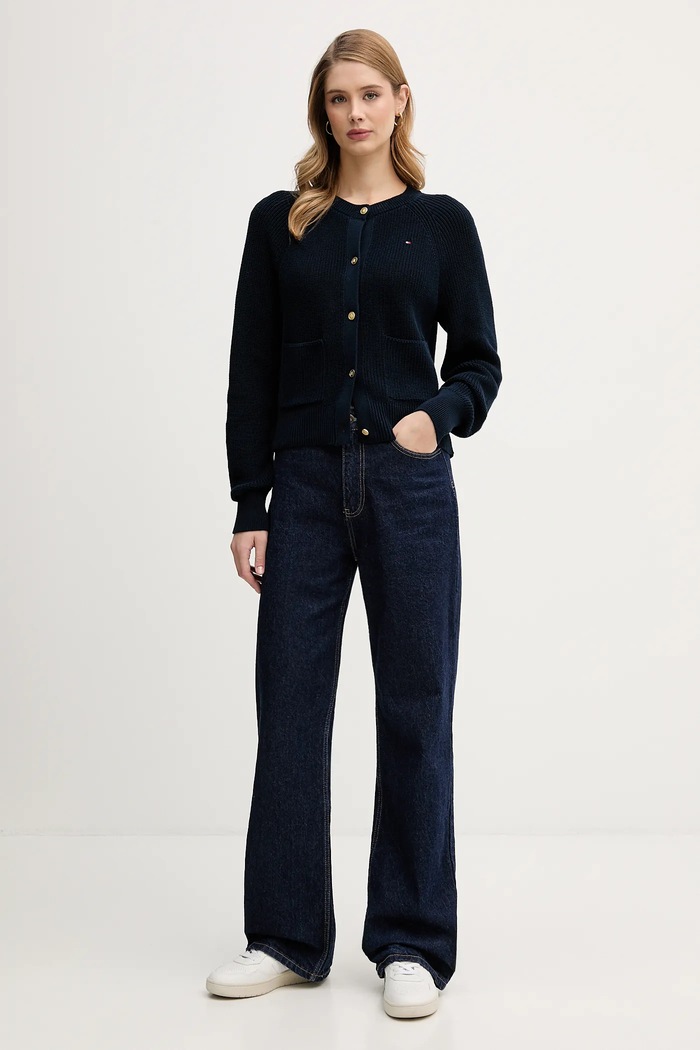 Памучна жилетка Tommy Hilfiger WW0WW48795 тъмносин SS26