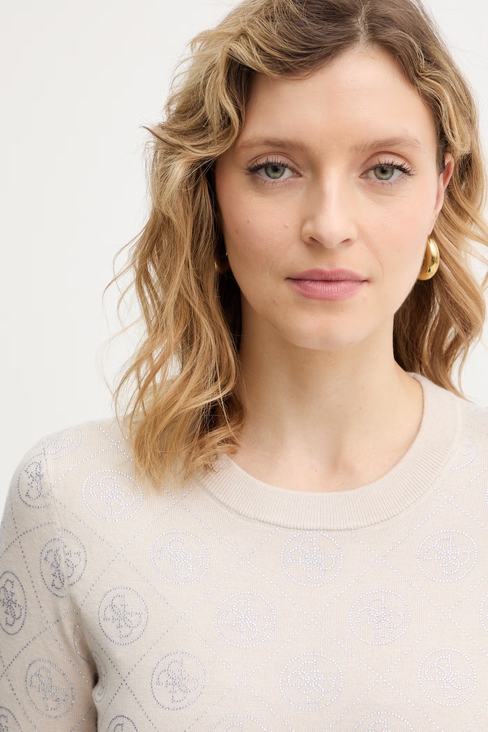 Пуловер с вълна Guess 4G бежов W6RR66.Z3JD2