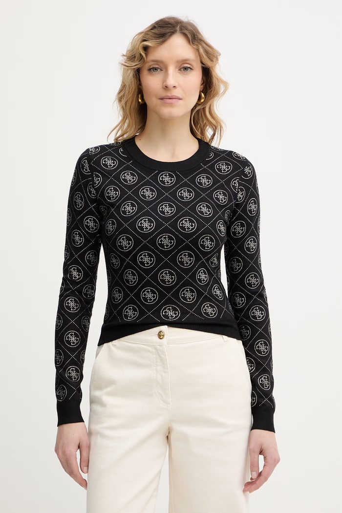 Guess sweter z domieszką wełny 4G okrągły czarny W6RR66.Z3JD2