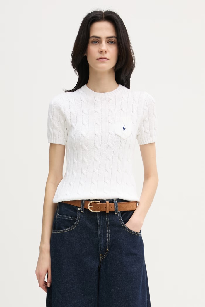 Polo Ralph Lauren sweter bawełniany damski gładkie biały 211971873