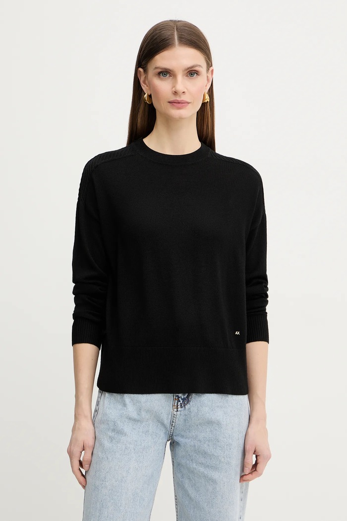 Pulover s dodatkom vune Armani Exchange okrugli crna XW001880.AF11956