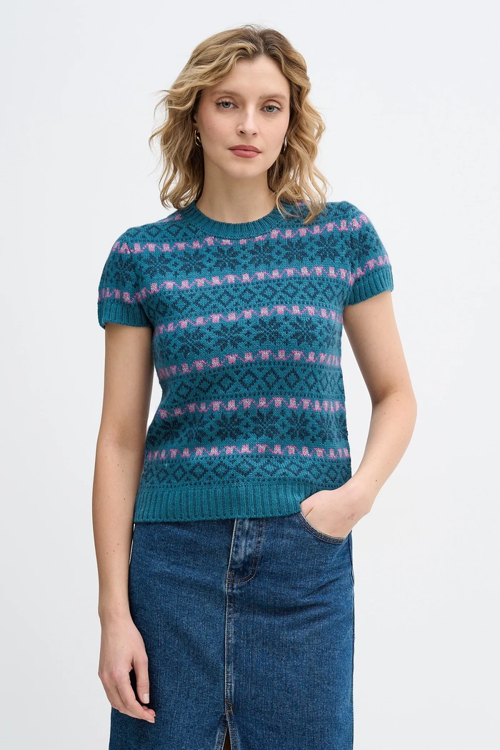 United Colors of Benetton sweter z dodatkiem wełny x Stranger Things okrągły turkusowy 171RE10EN