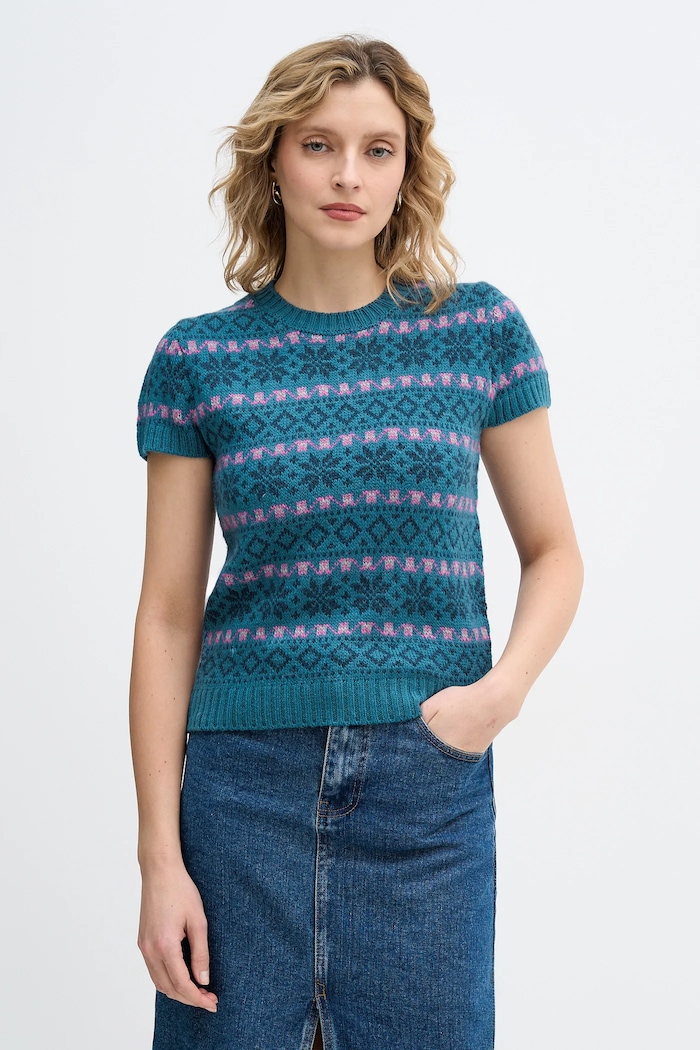 United Colors of Benetton sweter z dodatkiem wełny x Stranger Things okrągły turkusowy 171RE10EN