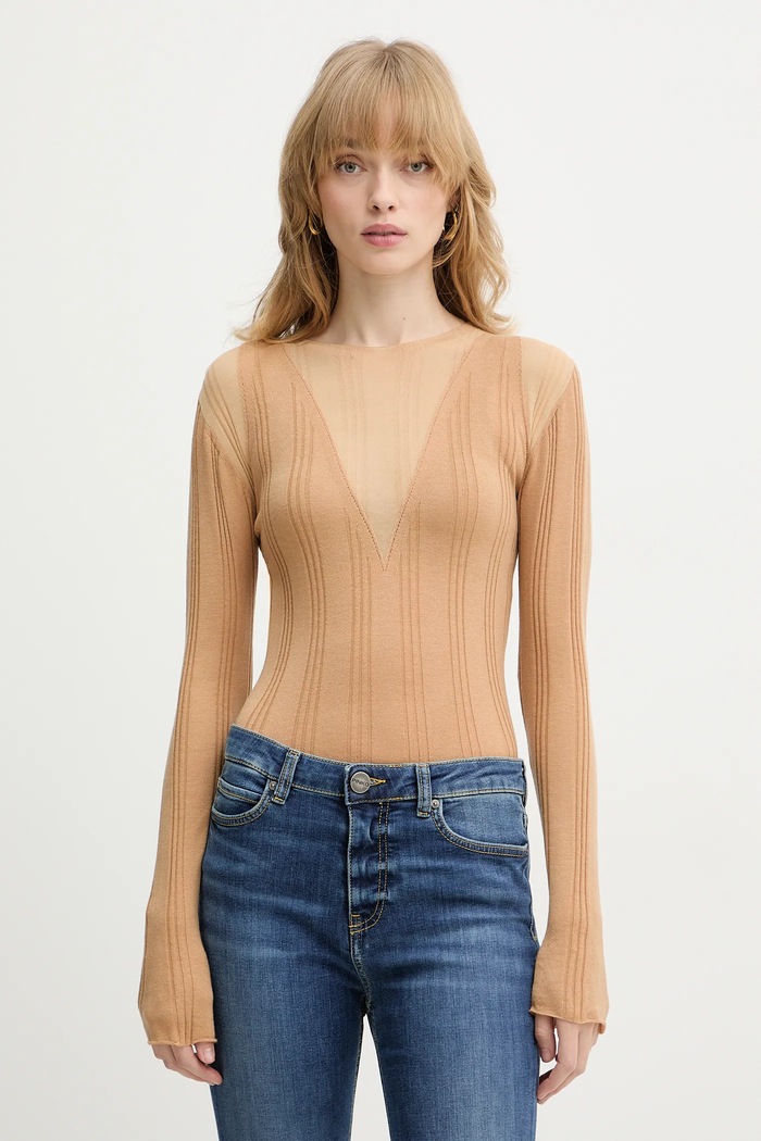 Pinko pulóver gyapjúkeverékből sima barna 106317.A34B