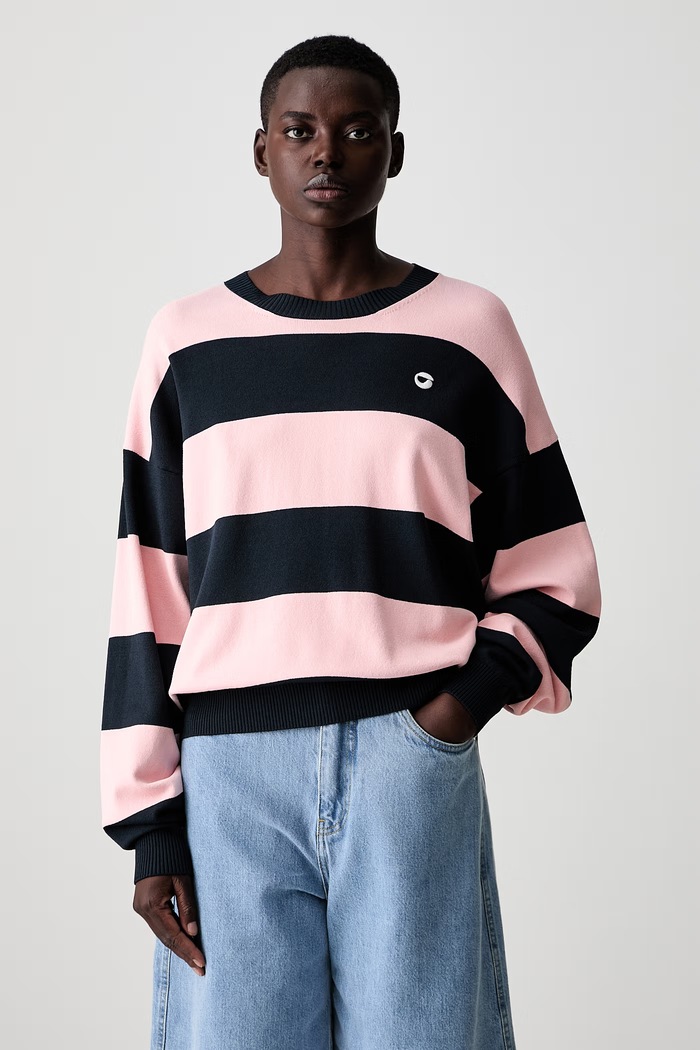 Coperni svetr dámský s viskózou Striped kulatý růžová COPML134SY3010