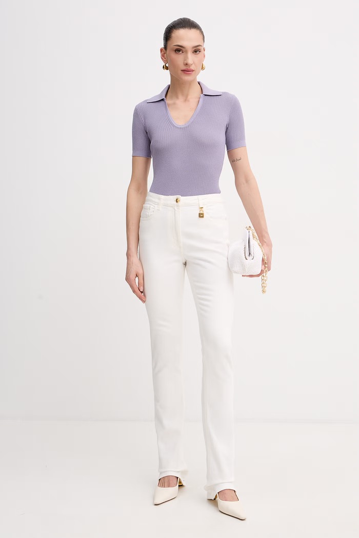 Elisabetta Franchi polo damskie z wiskozy MK74Q61E2 fioletowy SS26