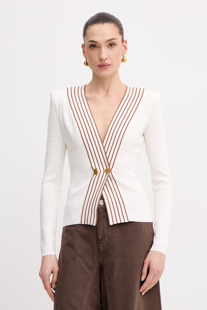 Elisabetta Franchi cardigan pentru femei, cu amestec de vâscoză bej MK78S61E2