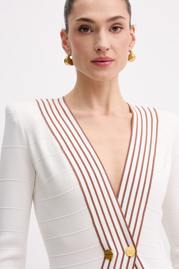 Elisabetta Franchi cardigan pentru femei, cu amestec de vâscoză bej MK78S61E2