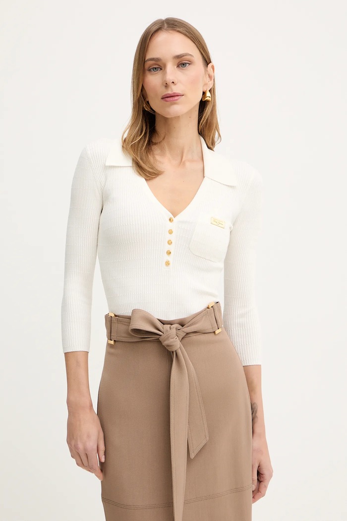 Μπλούζα με προσθήκη μεταξιού Elisabetta Franchi slim μπεζ MK86B61E2
