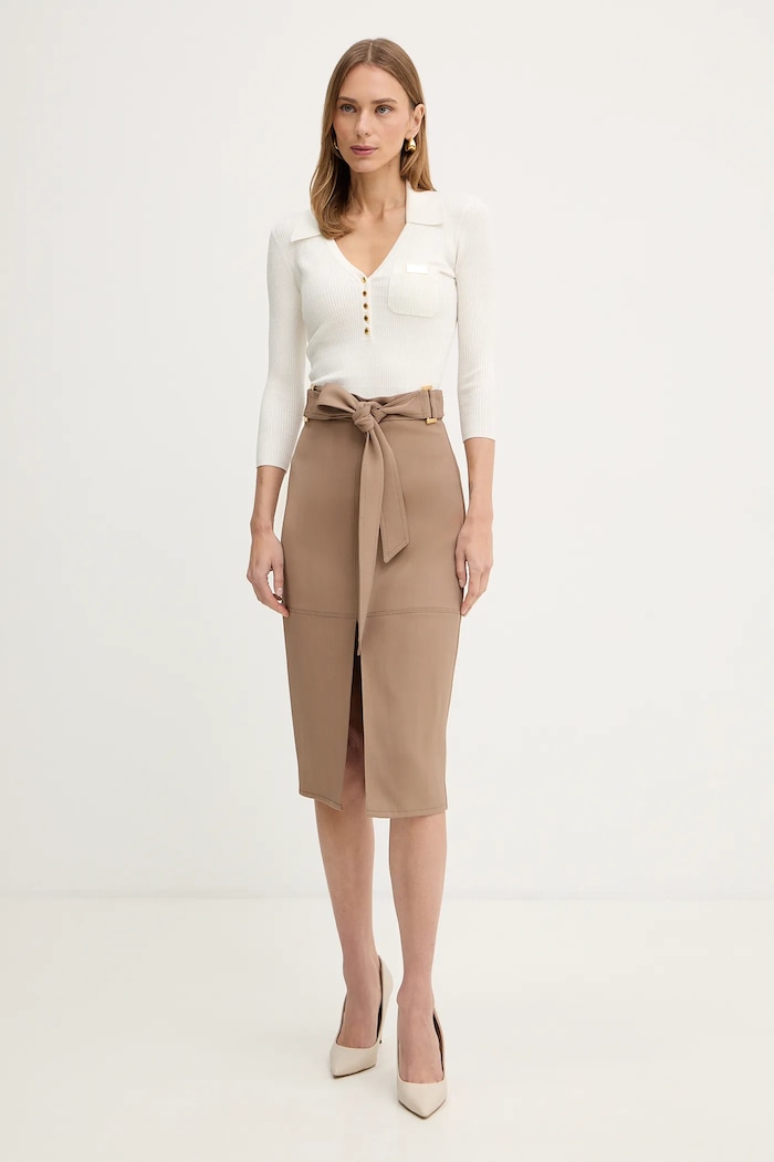 Μπλούζα με προσθήκη μεταξιού Elisabetta Franchi MK86B61E2 μπεζ SS26