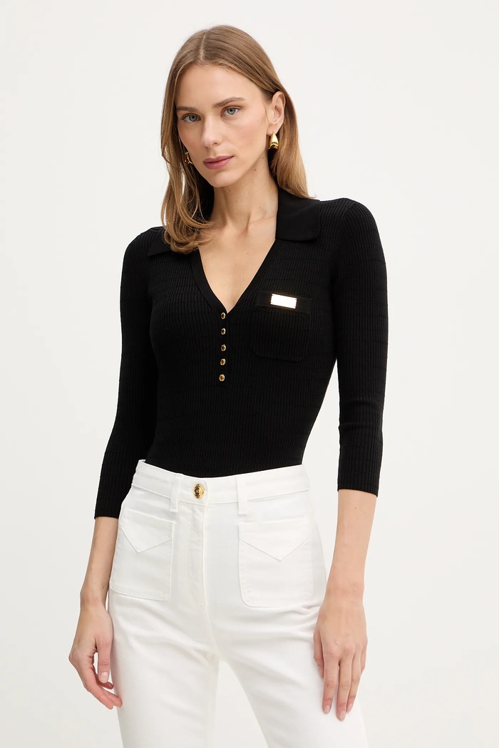 Elisabetta Franchi bluză cu mătase fixat negru MK86B61E2