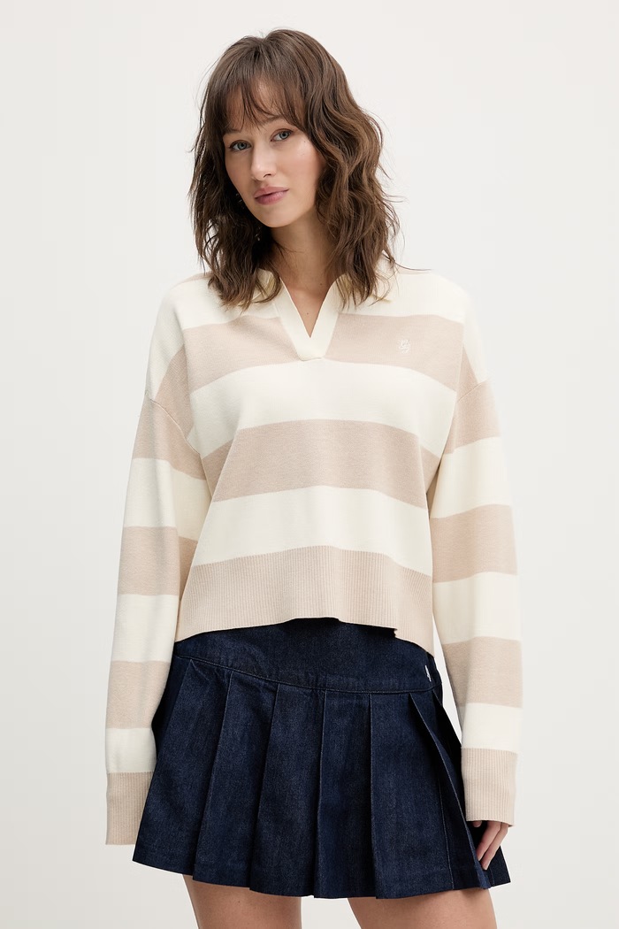 Sveter Guess Jeans V výstrih béžová W6RR16.Z3FC2