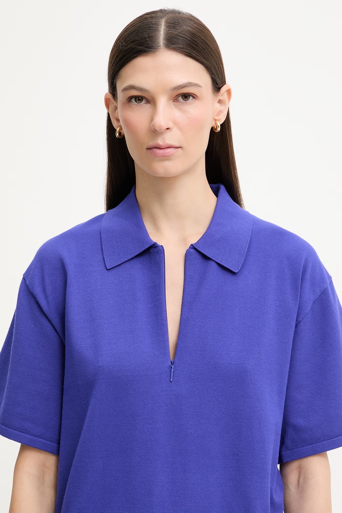 Calvin Klein úpletové polo tričko dámske s viskózou modrá LV044F312G