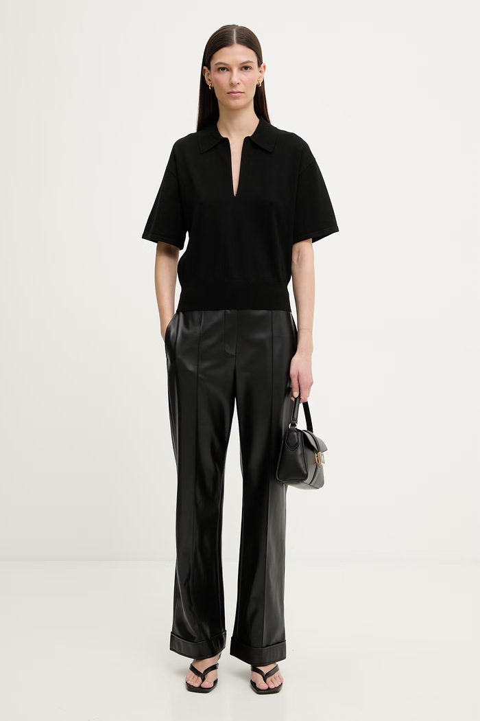 Calvin Klein úpletové polo tričko dámske s viskózou LV044F312G čierna SS26