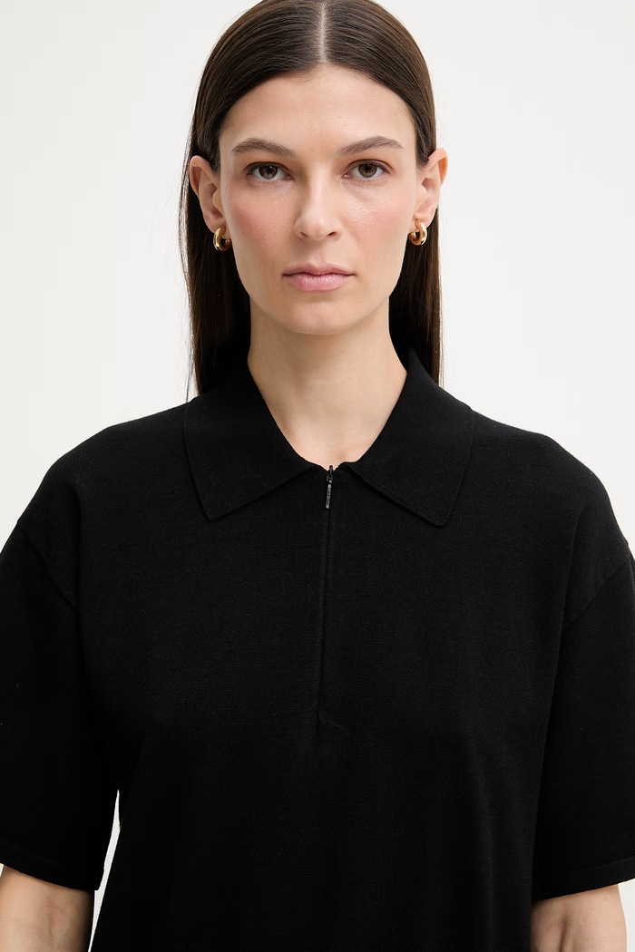 Calvin Klein úpletové polo tričko dámske s viskózou čierna LV044F312G