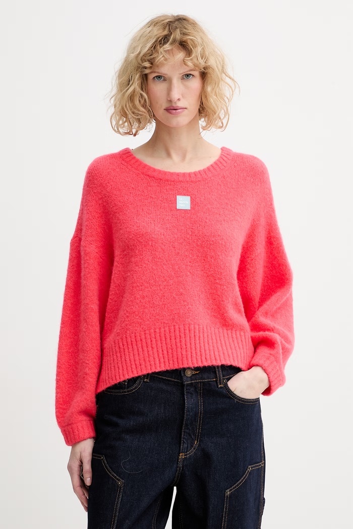 American Vintage sweter z dodatkiem wełny okrągły pomarańczowy EAST18VC