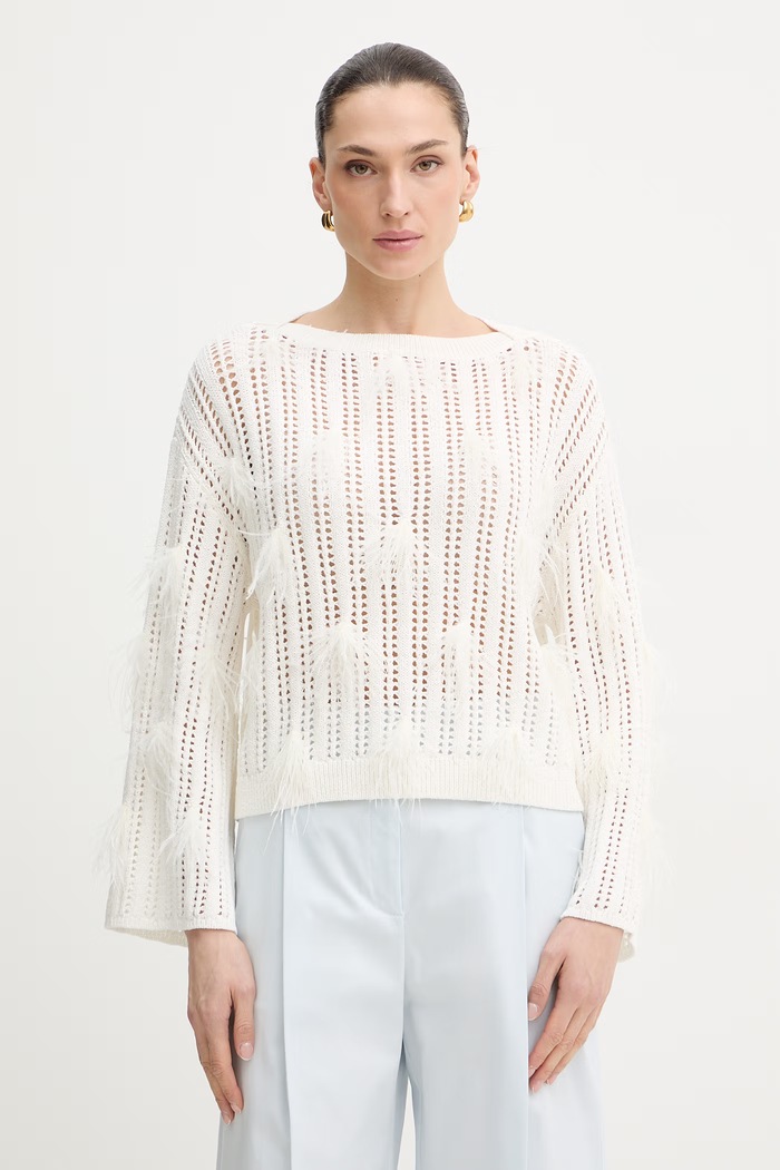 Twinset sweter aplikacja beżowy 261TP3292