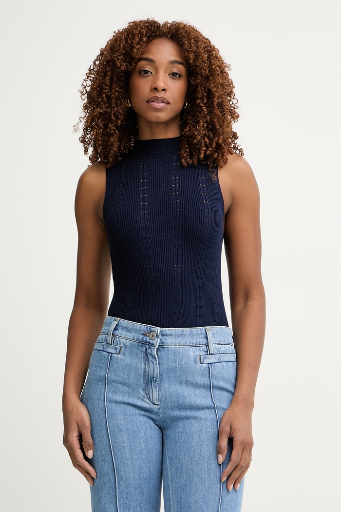 Twinset top női viszkózzal sima sötétkék 261TP3052