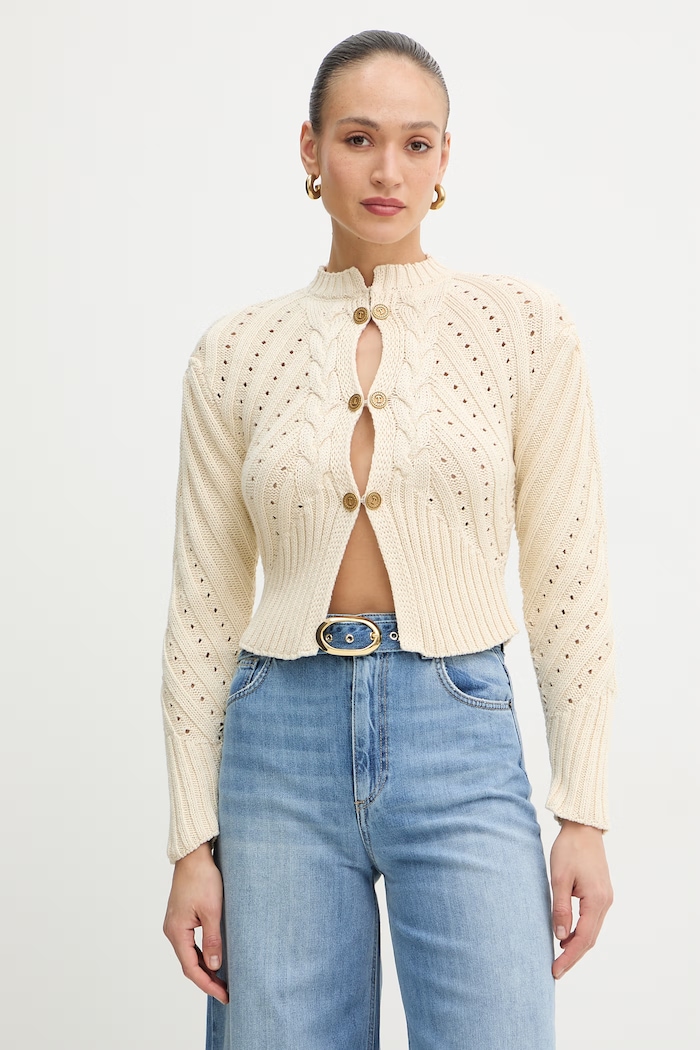 Twinset cardigan din bumbac uni bej 261TP3270