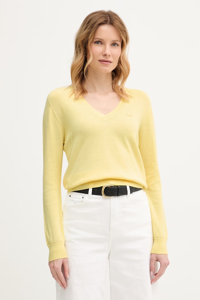 Lacoste pamut pulóver pamut sárga AF3964