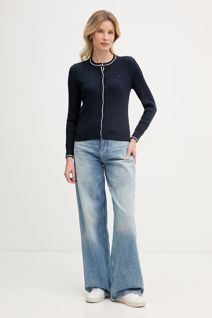 Lacoste kardigán dámsky s bavlnou AF9872 tmavomodrá SS26