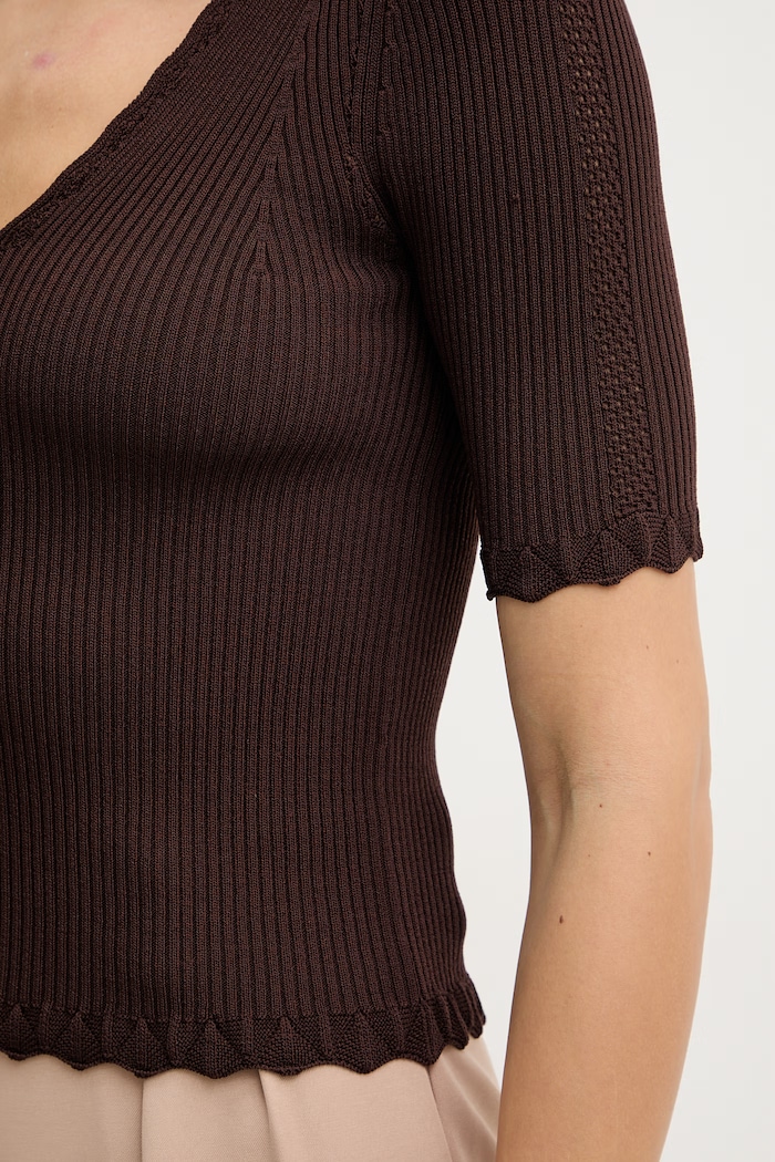 Twinset bluză cu volane pentru femei, cu vâscoză 261TT3123 maro