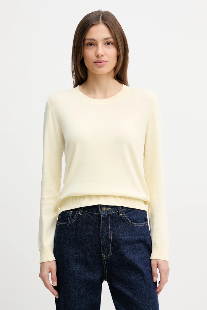 United Colors of Benetton pulover pentru femei din bumbac subtiri galben 1C19D10FV