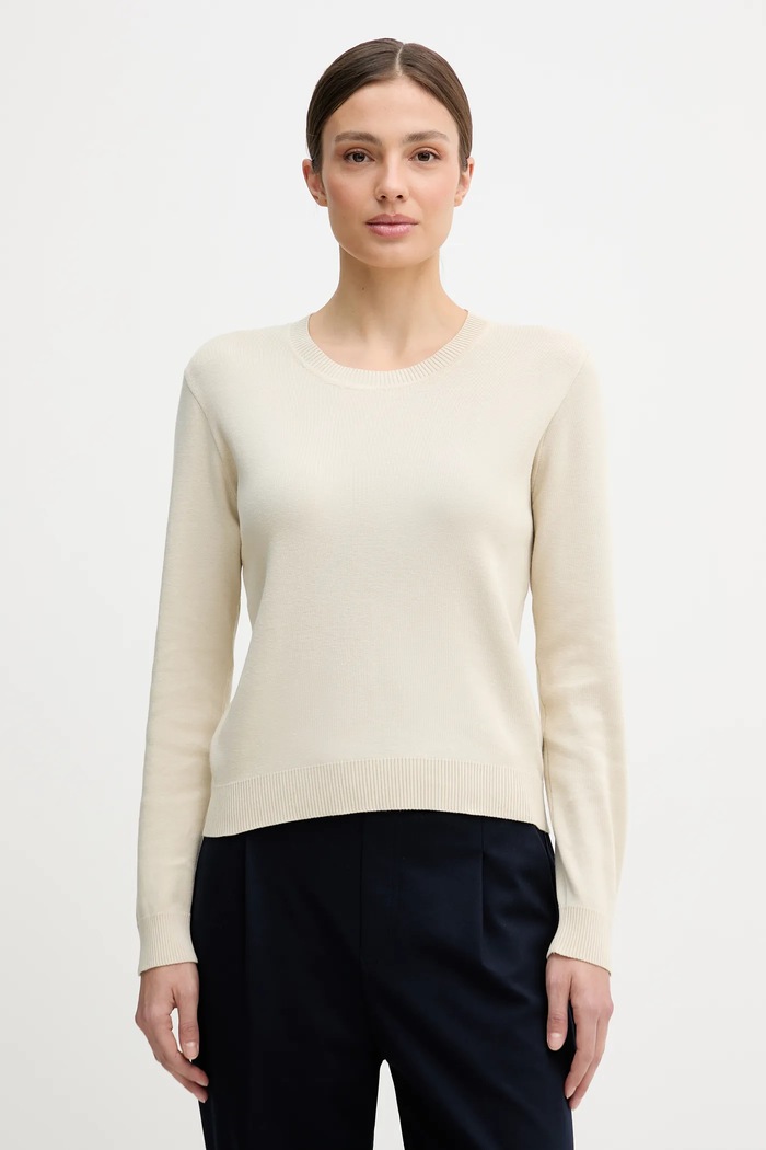 United Colors of Benetton pulover pentru femei din bumbac subtiri bej 1C19D10FV