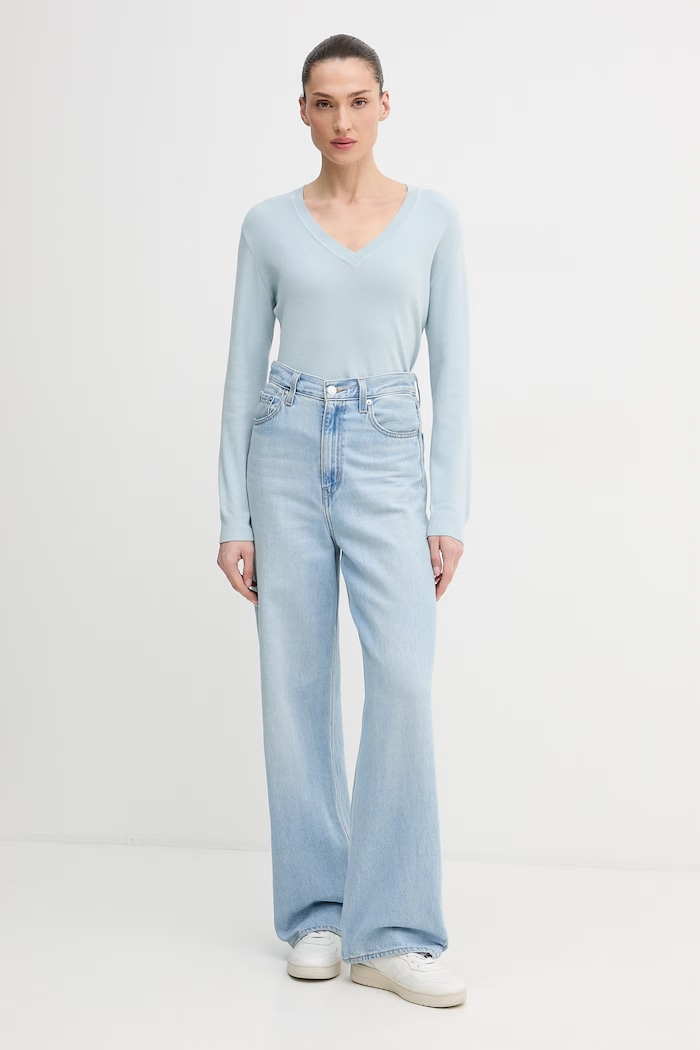 United Colors of Benetton pulover pentru femei din bumbac 1C19D403N albastru SS26