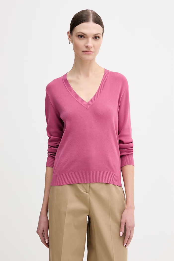 United Colors of Benetton sweter damski bawełniany bawełna różowy 1C19D403N
