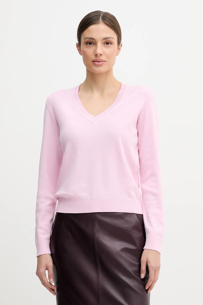 United Colors of Benetton sweter damski bawełniany bawełna różowy 1C19D403N