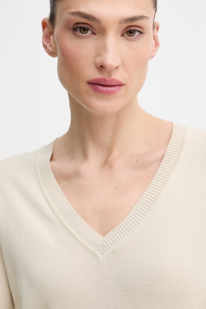 United Colors of Benetton pulover pentru femei din bumbac bej 1C19D403N