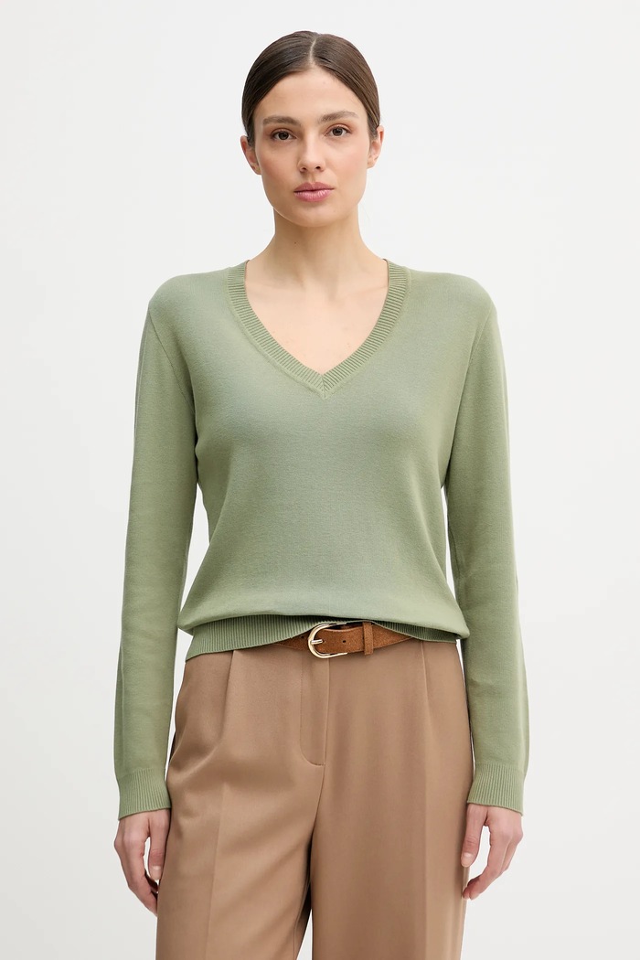 United Colors of Benetton пуловер дамски от памук памук зелен 1C19D403N