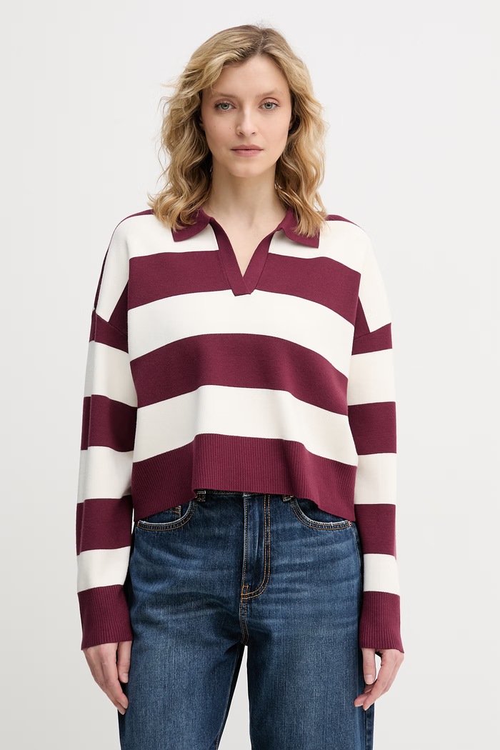 United Colors of Benetton dámsky sveter s viskózou burgundské 1Z8CE301M