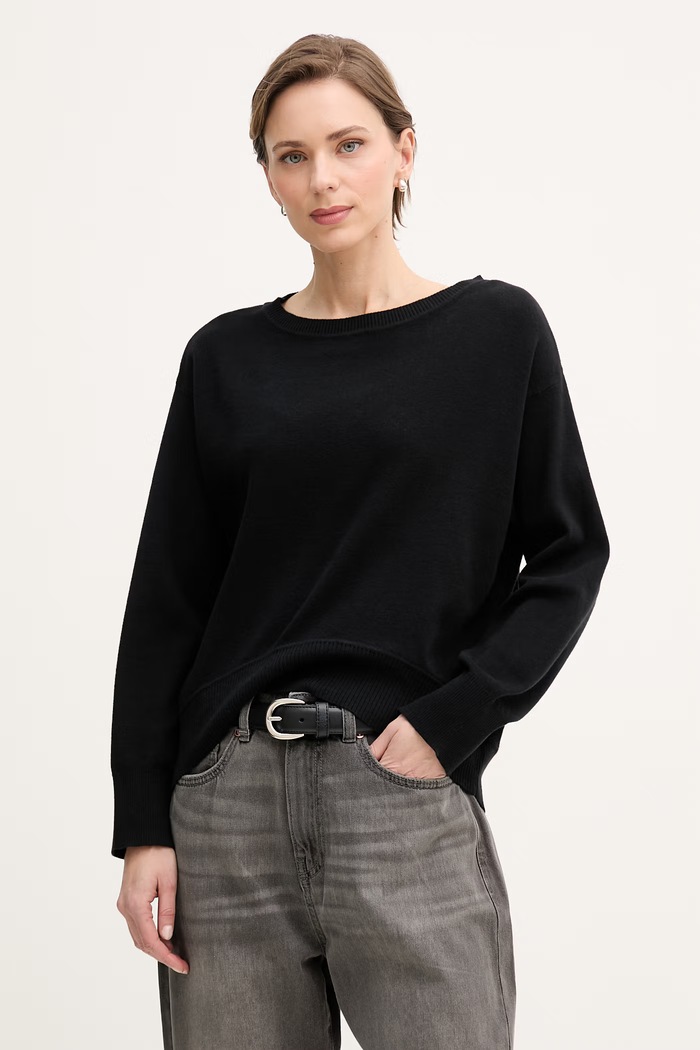 United Colors of Benetton pulover pentru femei, din bumbac negru 1C19D10FU