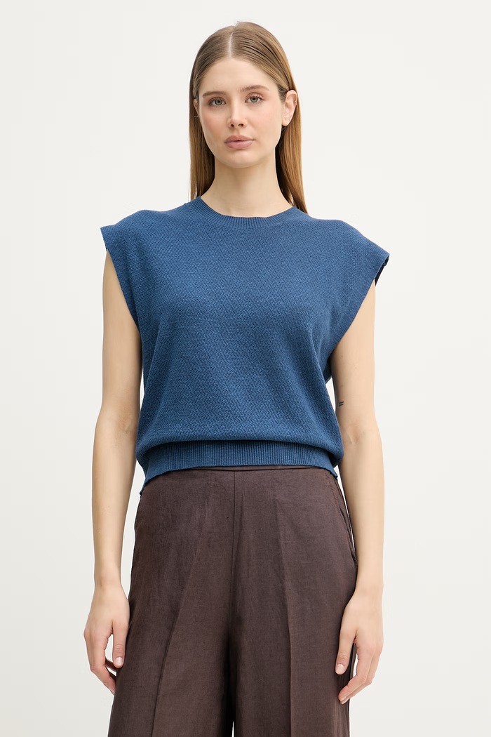 United Colors of Benetton top pentru femei, din in bleumarin 1DC3D10GT