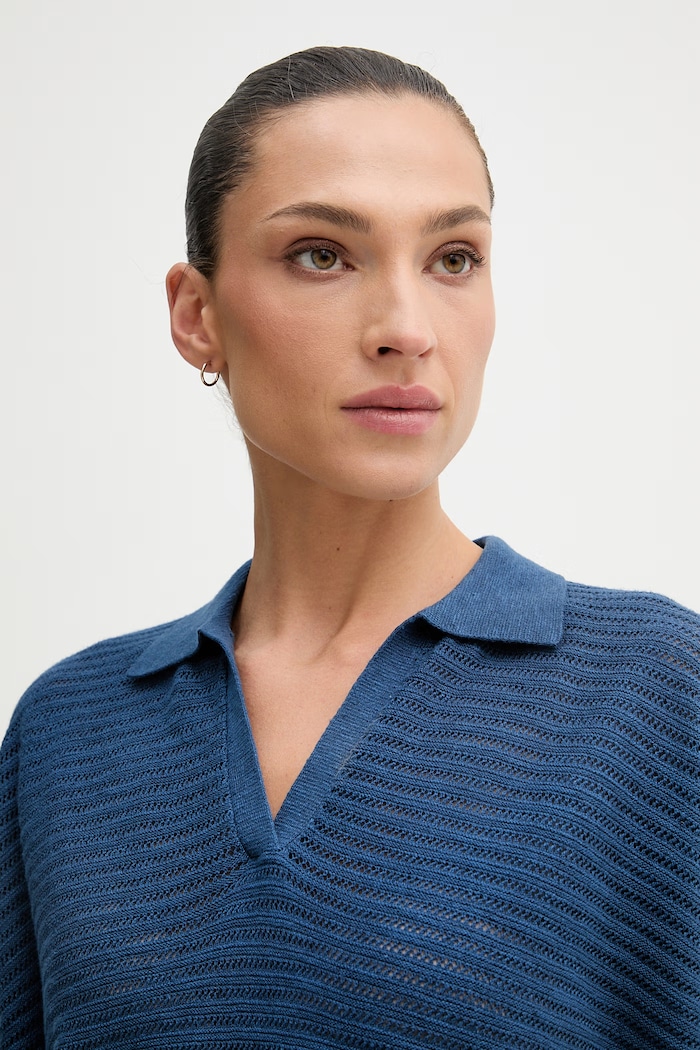 United Colors of Benetton polo damskie z lnem granatowy 1DC3D301N