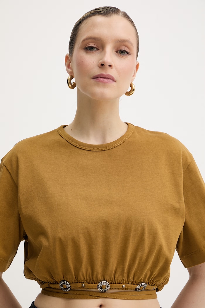 Pinko tricou pentru femei, din bumbac verde 106907.A3AR