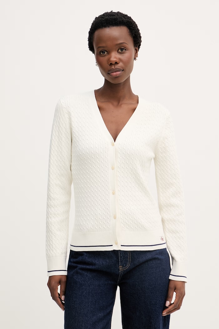 Calvin Klein Jeans kardigán dámsky z bavlnou béžová LV047F322G