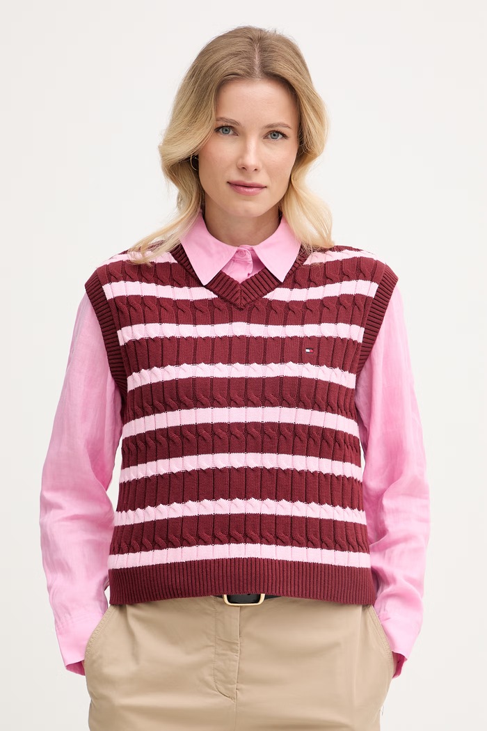 Tommy Hilfiger vesta dámska bavlnená burgundské WW0WW48466