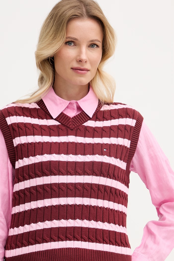 Tommy Hilfiger vesta dámska bavlnená burgundské WW0WW48466