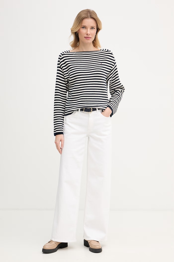 Tommy Hilfiger sveter dámsky bavlnený WW0WW48470 tmavomodrá SS26