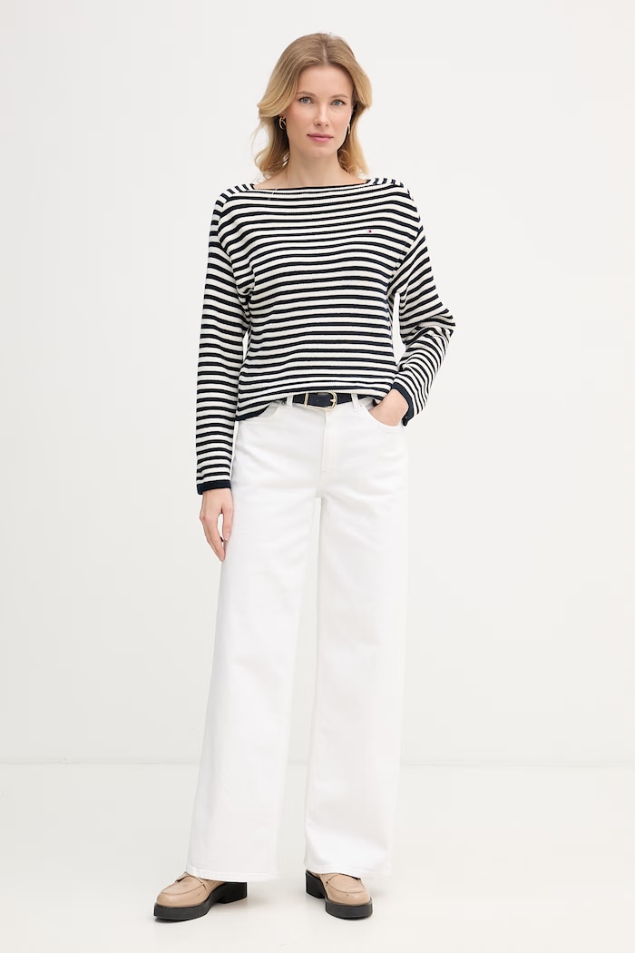 Tommy Hilfiger sveter dámsky bavlnený WW0WW48470 tmavomodrá SS26