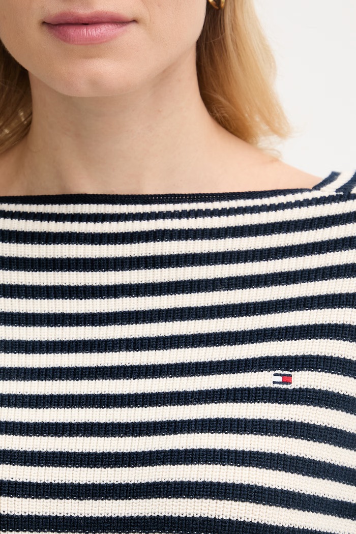 Tommy Hilfiger sveter dámsky bavlnený WW0WW48470 tmavomodrá