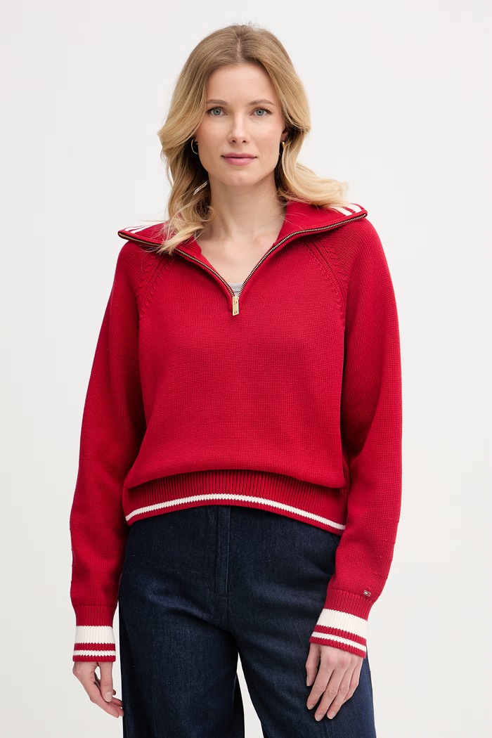Tommy Hilfiger sveter dámsky bavlnený červená WW0WW48478