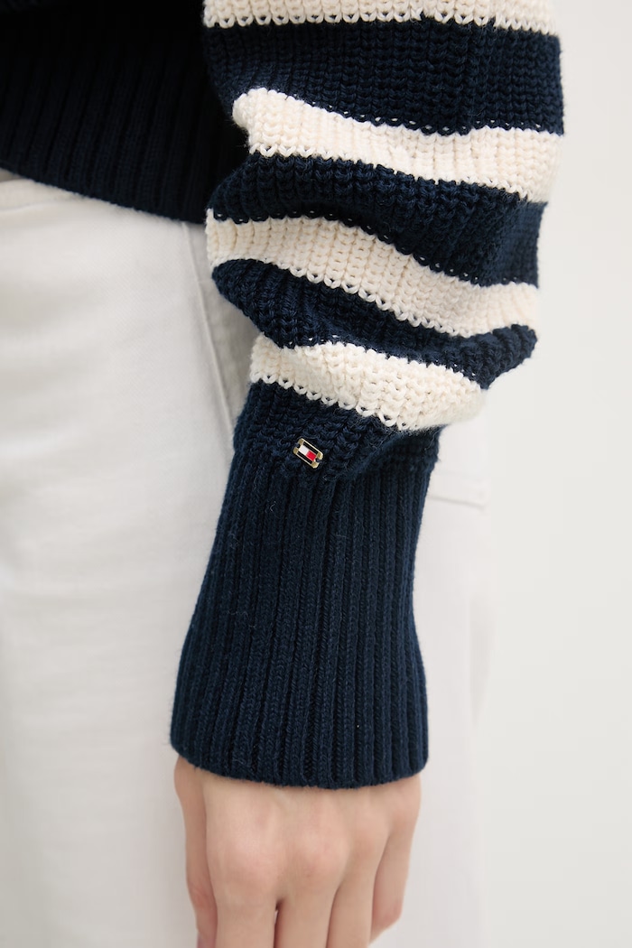 Tommy Hilfiger sveter dámsky bavlnený WW0WW48487 tmavomodrá