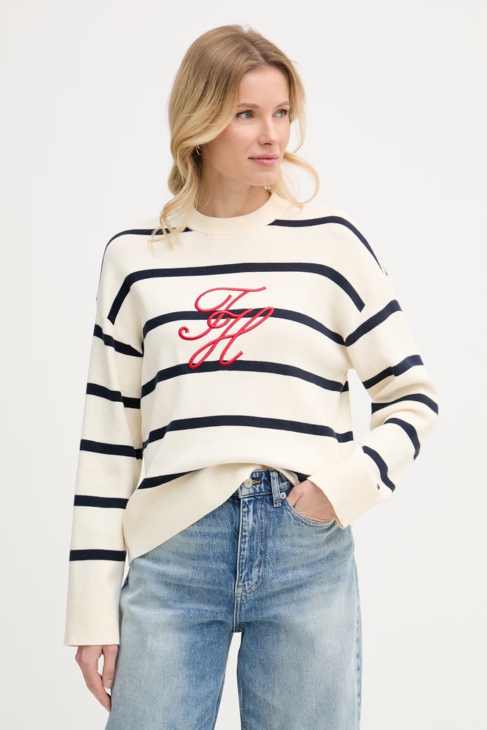 Tommy Hilfiger pulóver női pamut bézs WW0WW49768