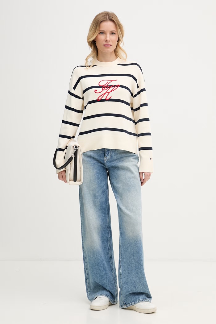 Tommy Hilfiger pulóver női pamut WW0WW49768 bézs SS26