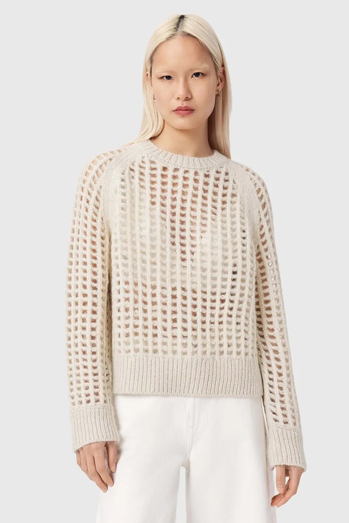AllSaints pulóver gyapjúkeverékből SUNIVA sima fehér W030KE